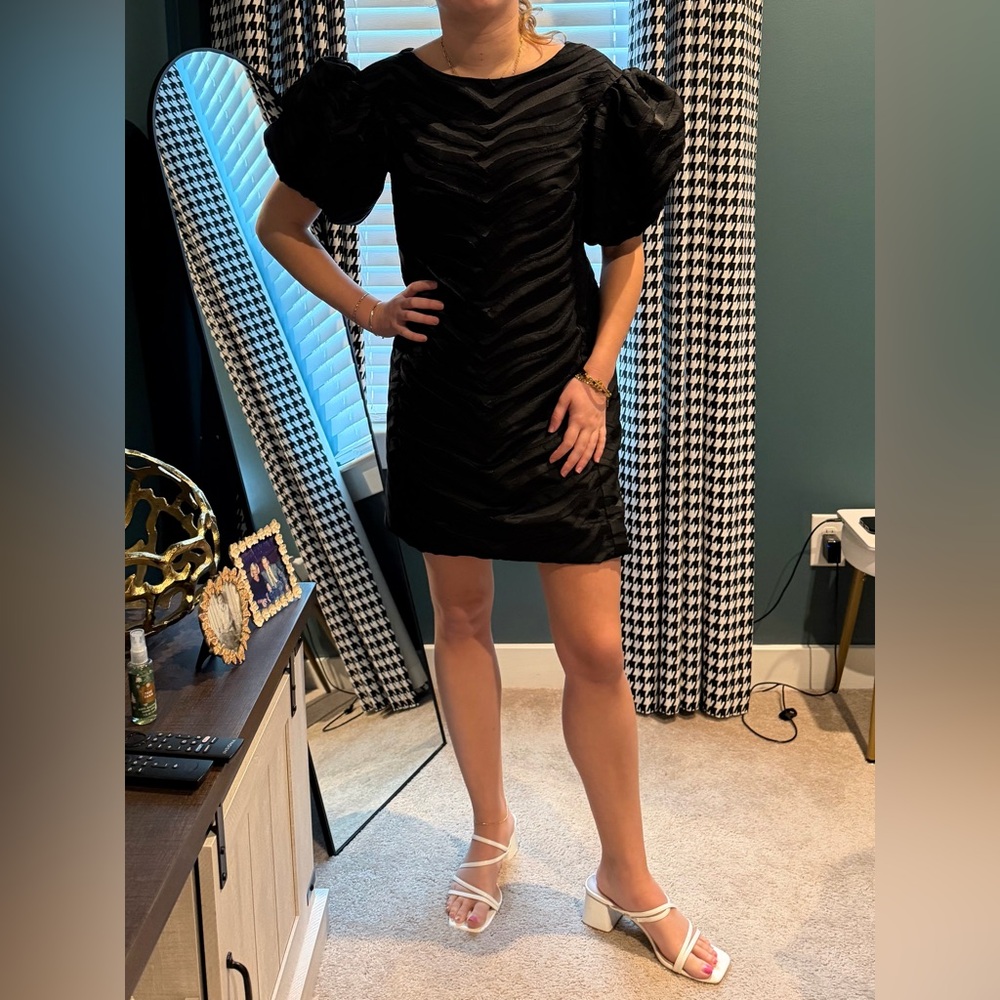Kate Spade Bold Zebra Jacquard Black Puff Sleeve Sheath Dress size 4
